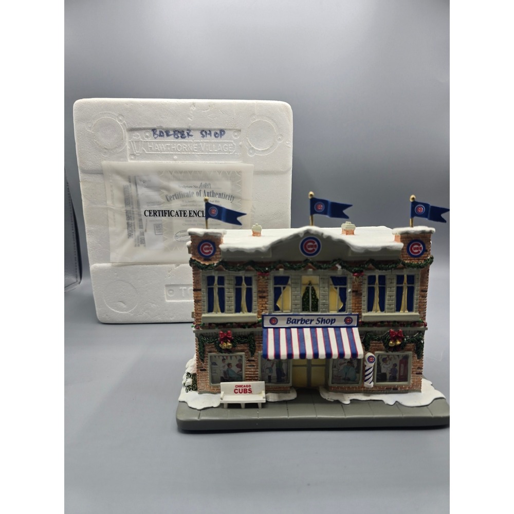 Hawthorne Village Chicago Cubs Barber Shop Christmas Village Wrigley Lighted COA